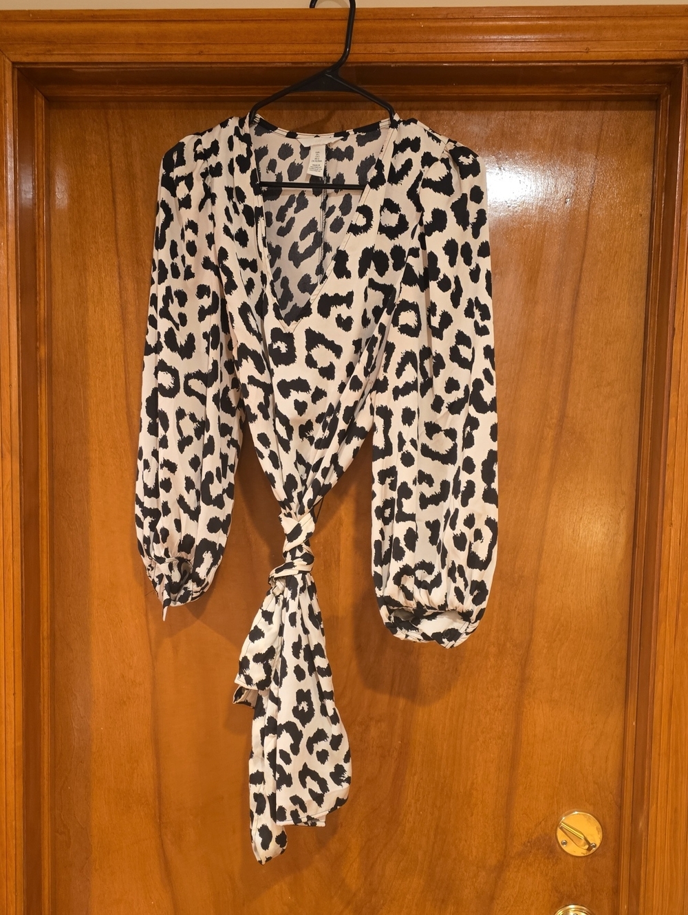 H&M Black and White Leopard Tie-Front Blouse
